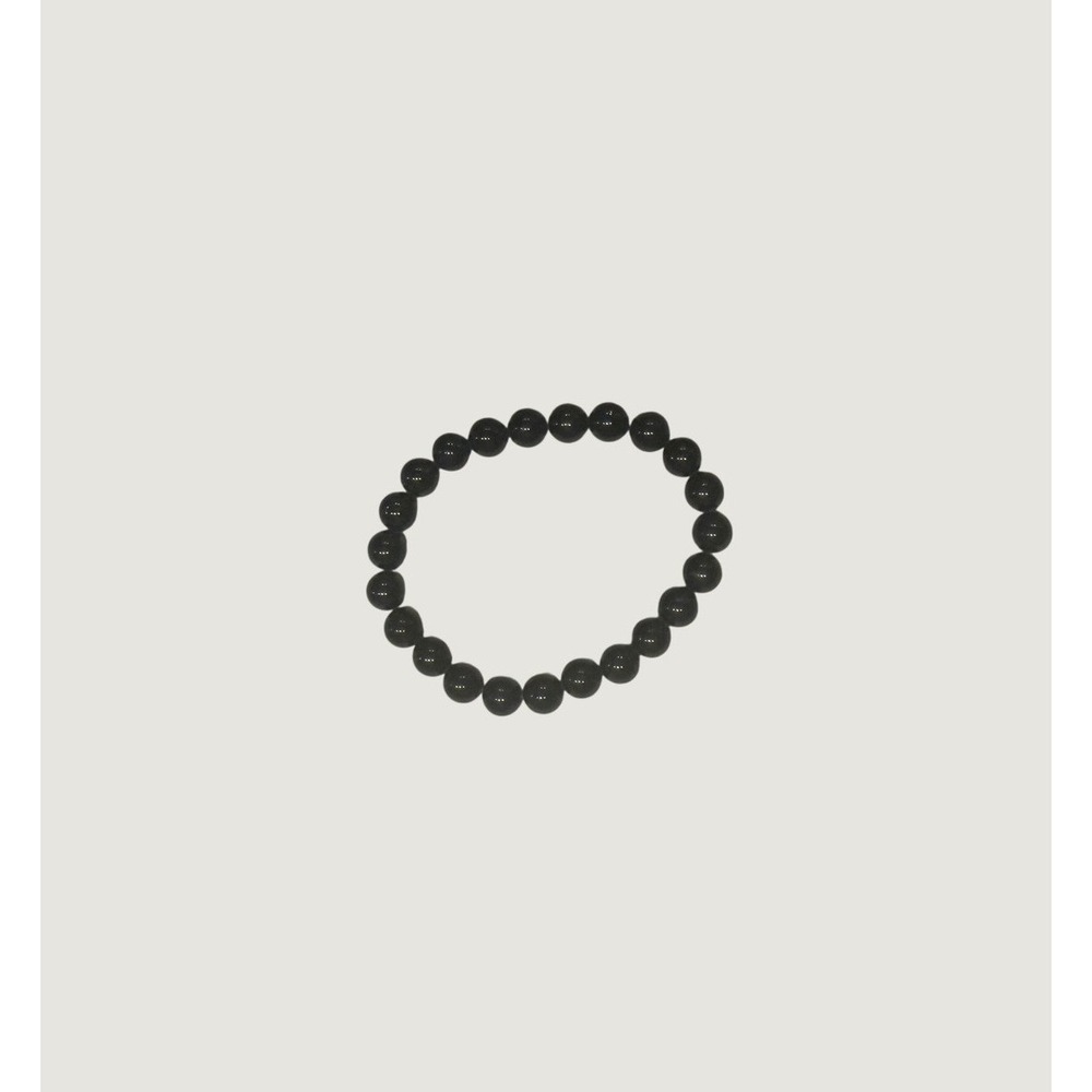 Black Obsidian Beaded Stretch Bracelet Polished Round Stone Minimalist Jewelry - Picture 4 of 4